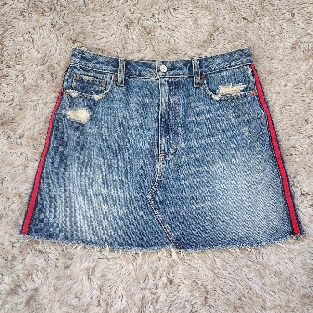 Abercrombie & Fitch Vintage Y2K Denim A‎ Line Skirt Red Side Stripe Size 8
